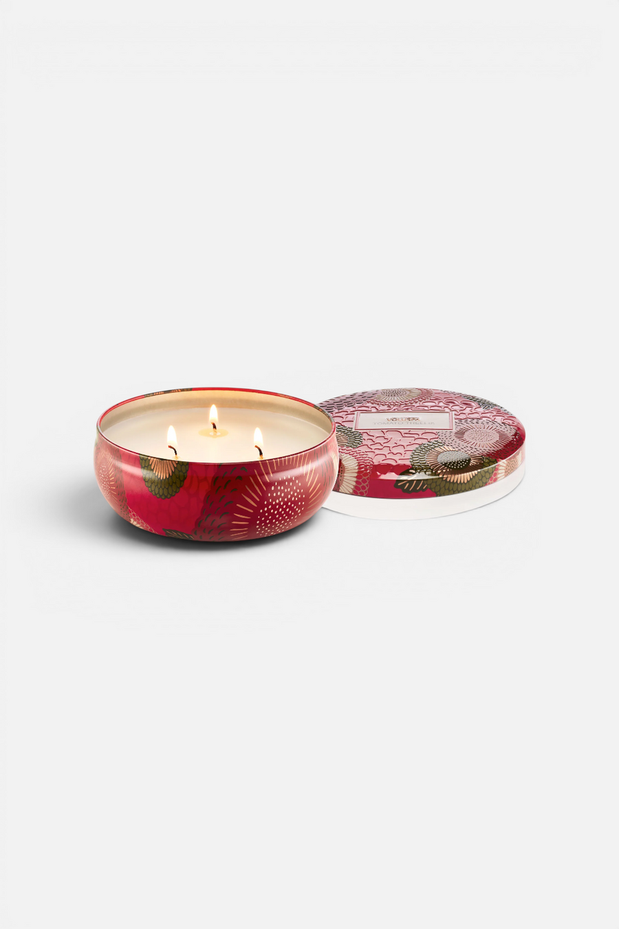 Voluspa Tomato Trellis 3-Wick Tin Candle – front view