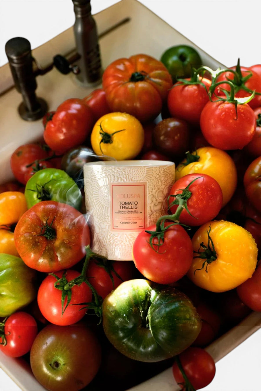 Voluspa Tomato Trellis Ceramic Luxe Classic Candle – back view