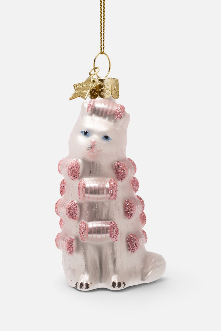 Vondels Glass Beauty Cat with Curlers Ornament – front view