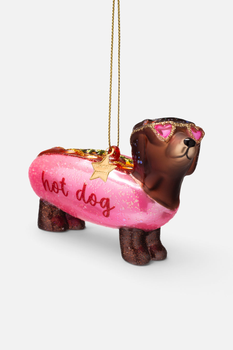 Vondels Glass Bubblegum Pink Hotdog Dachshund Ornament – alternate