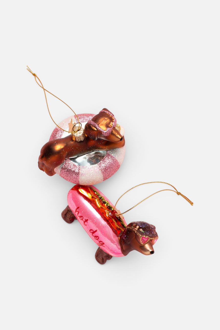 Vondels Glass Bubblegum Pink Hotdog Dachshund Ornament – alternate