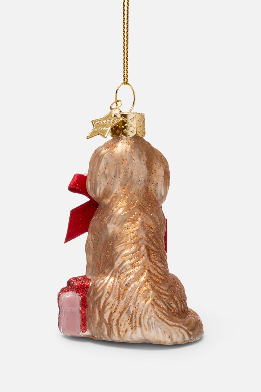 Vondels Glass Cockapoo Dog with Candy Cane Ornament – back view