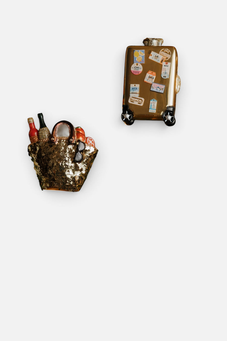 Vondels Glass Gold Suitcase with Stickers Ornament – alternate