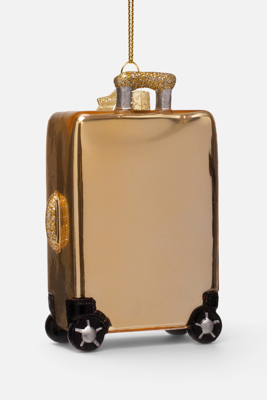 Vondels Glass Gold Suitcase with Stickers Ornament – back view