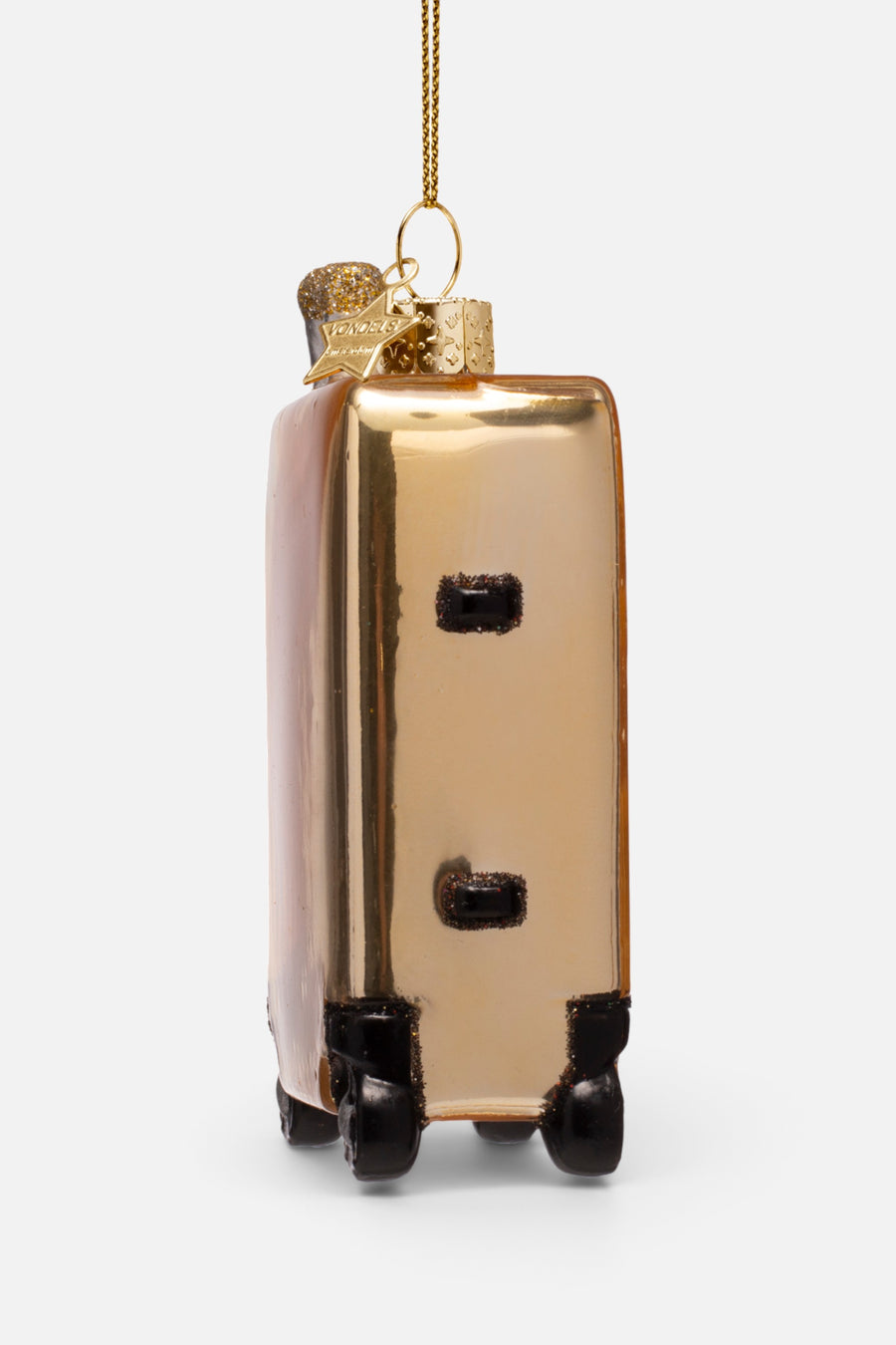 Vondels Glass Gold Suitcase with Stickers Ornament – side view