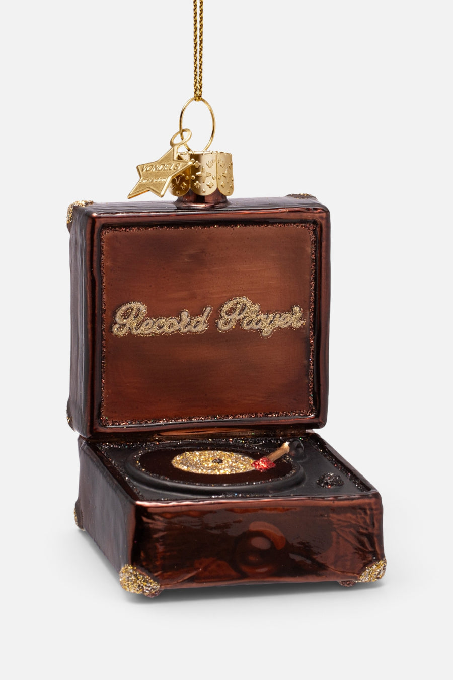 Vondels Glass Record Player Ornament – front view