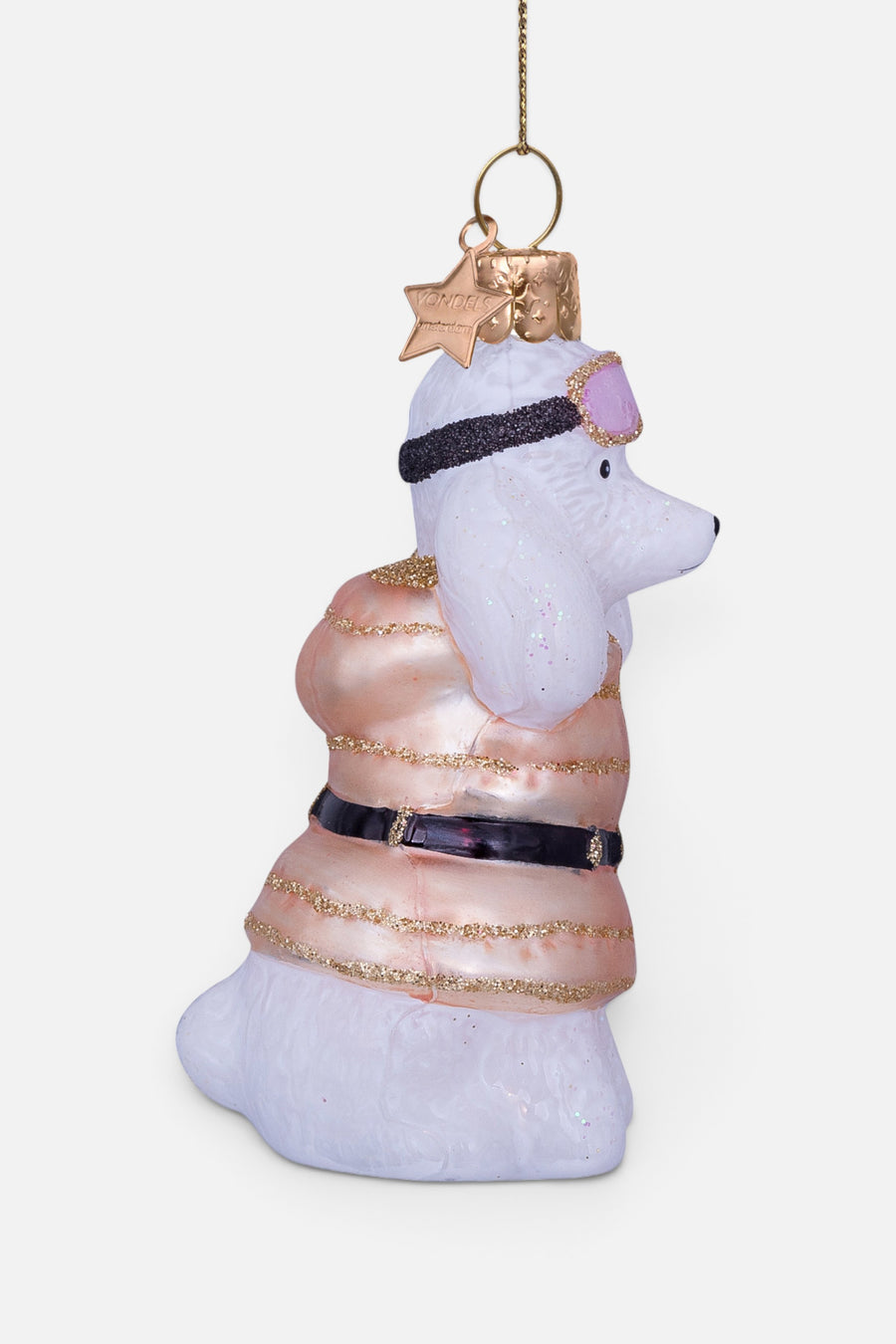 Vondels Glass White Poodle with Beige Shirt Ornament – alternate