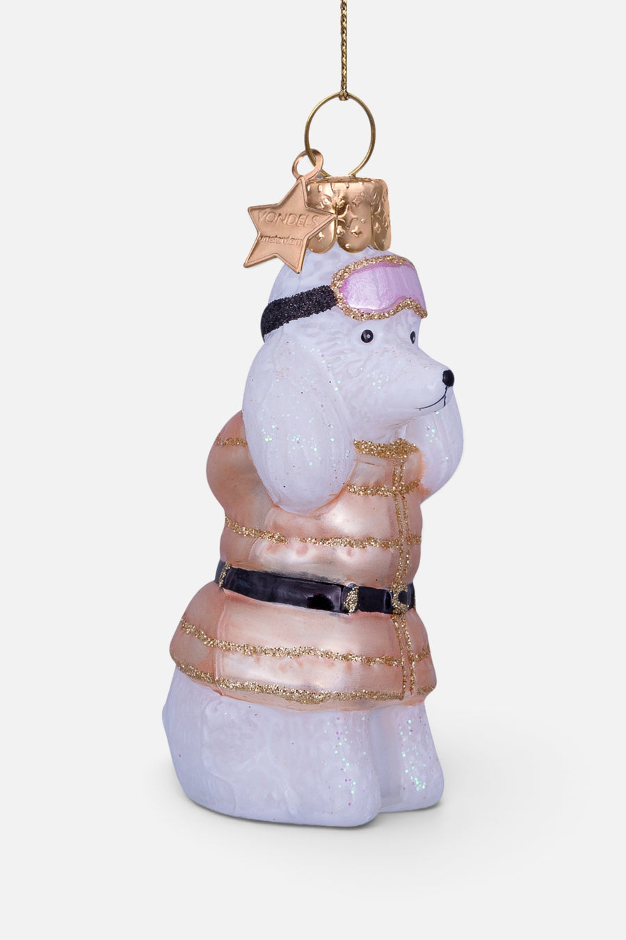 Vondels Glass White Poodle with Beige Shirt Ornament – alternate