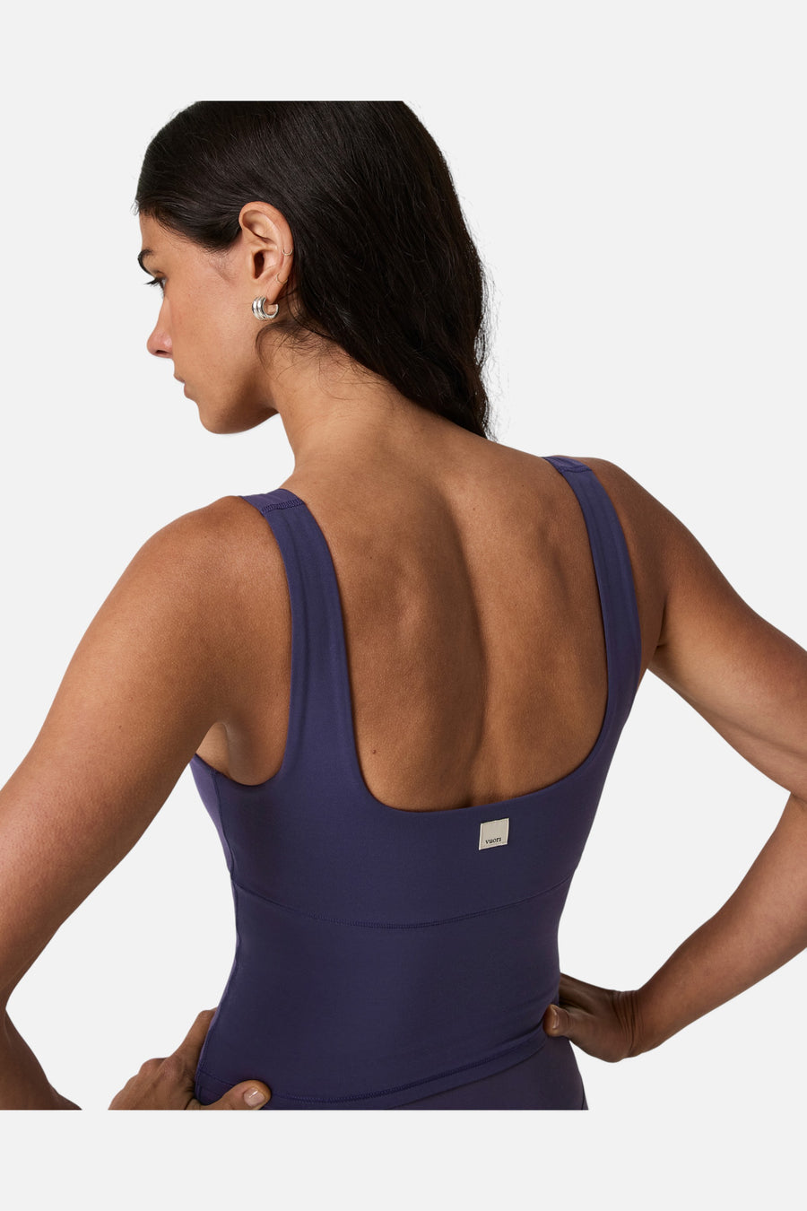 Vuori AllTheForm Support Tank in Velvet Violet – back view