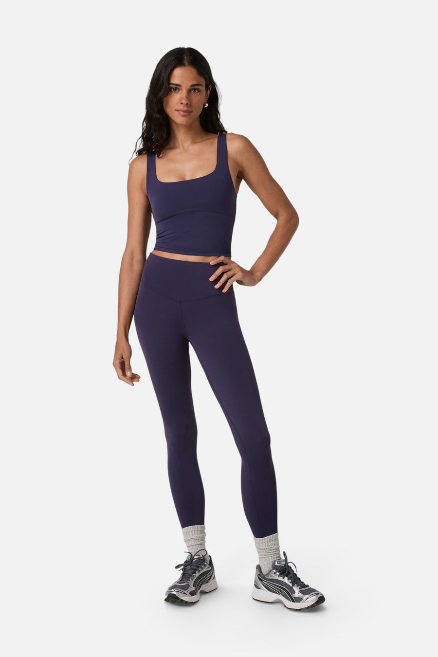 Vuori AllTheForm Support Tank in Velvet Violet – side view