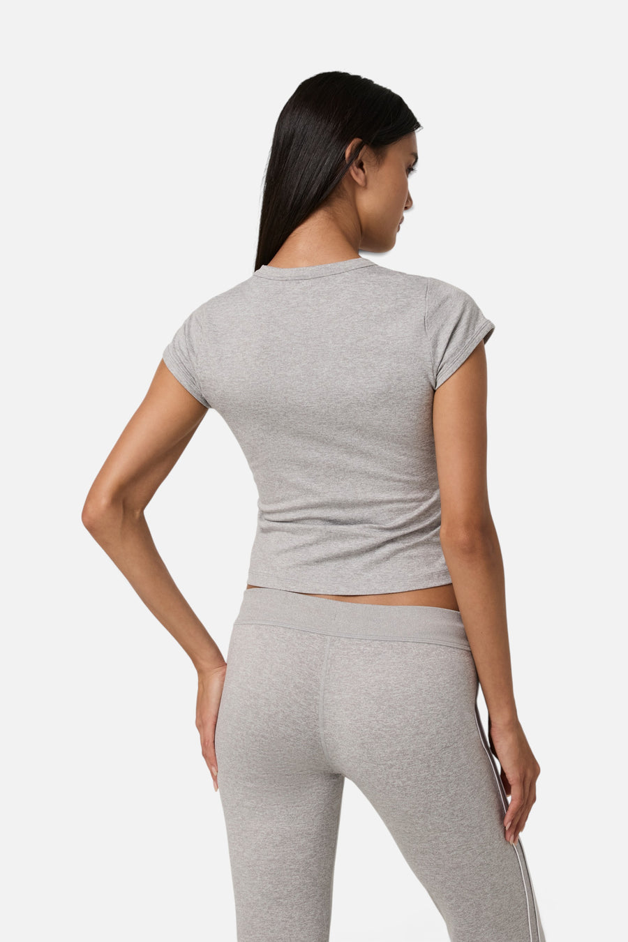 Vuori Halo Baby Tee in Pale Grey Heather – back view