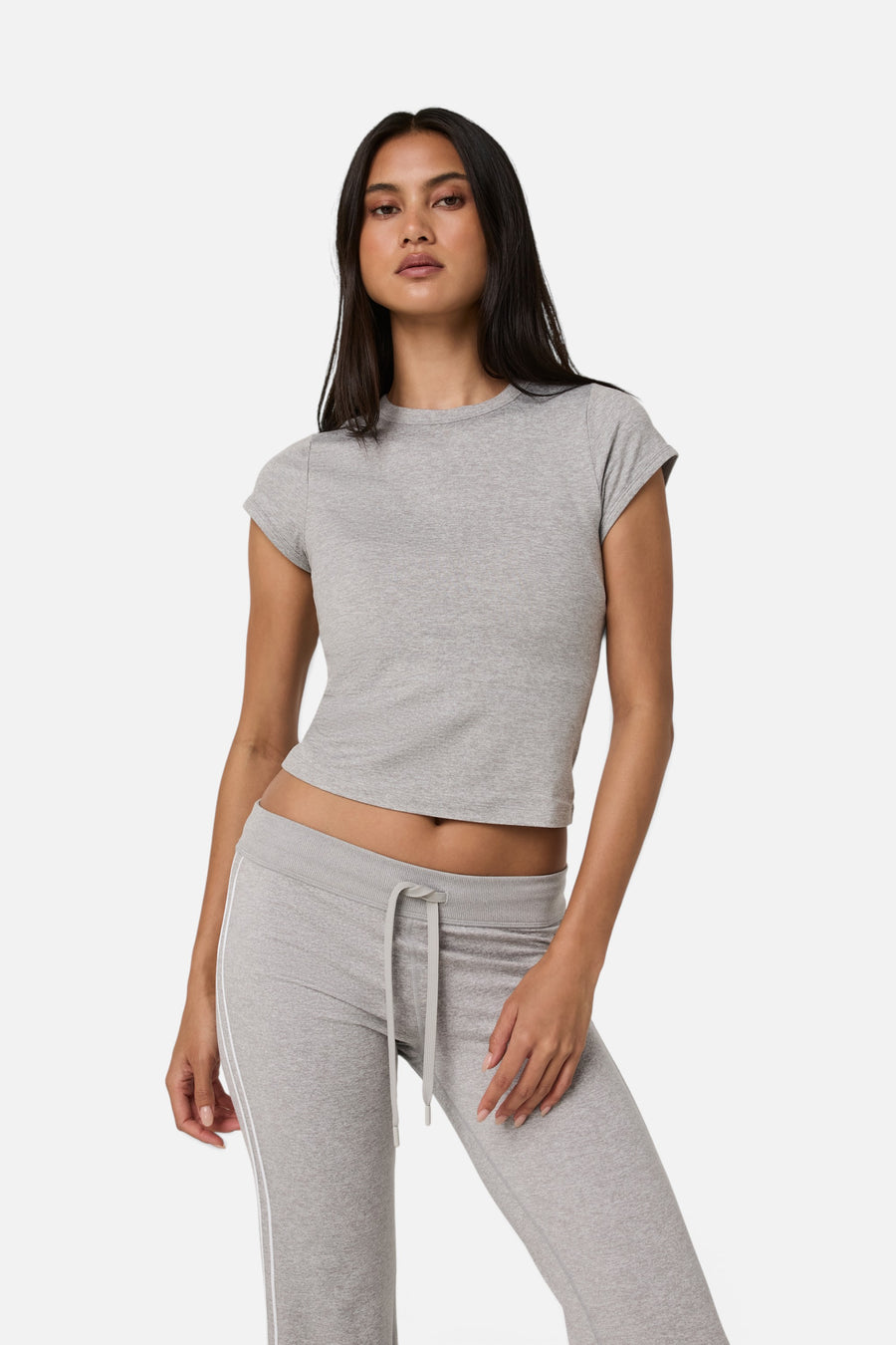 Vuori Halo Baby Tee in Pale Grey Heather – front view