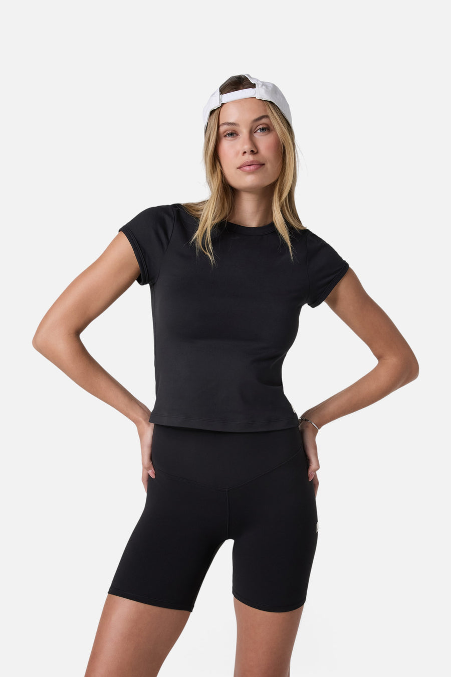 Vuori Halo Baby Tee in Solid Black – front view