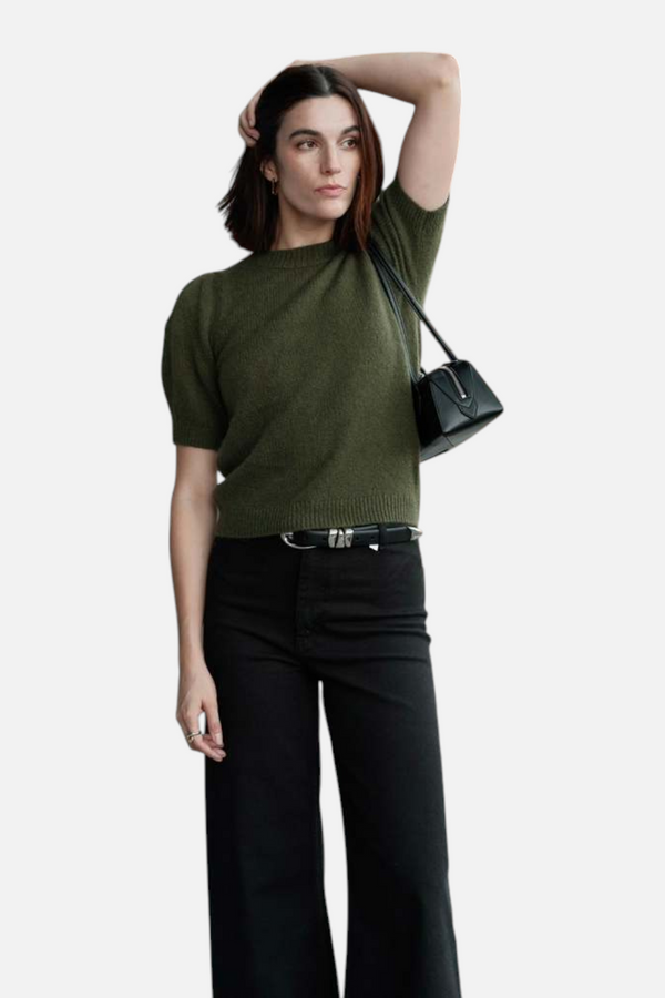 W. Cashmere Aria Short Sleeve Pullover in Bay Leaf