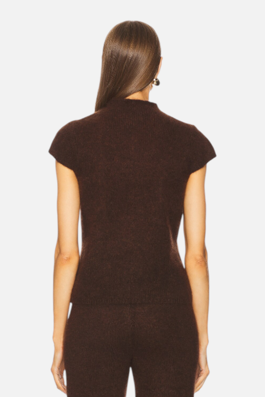 W. Cashmere Brigitte Mock Neck Short Sleeve in Americano – side view