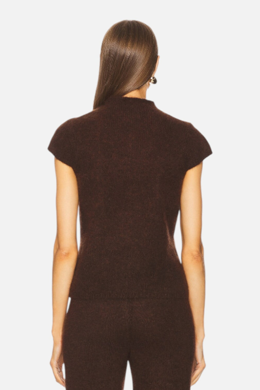 W. Cashmere Brigitte Mock Neck Short Sleeve in Americano – on model