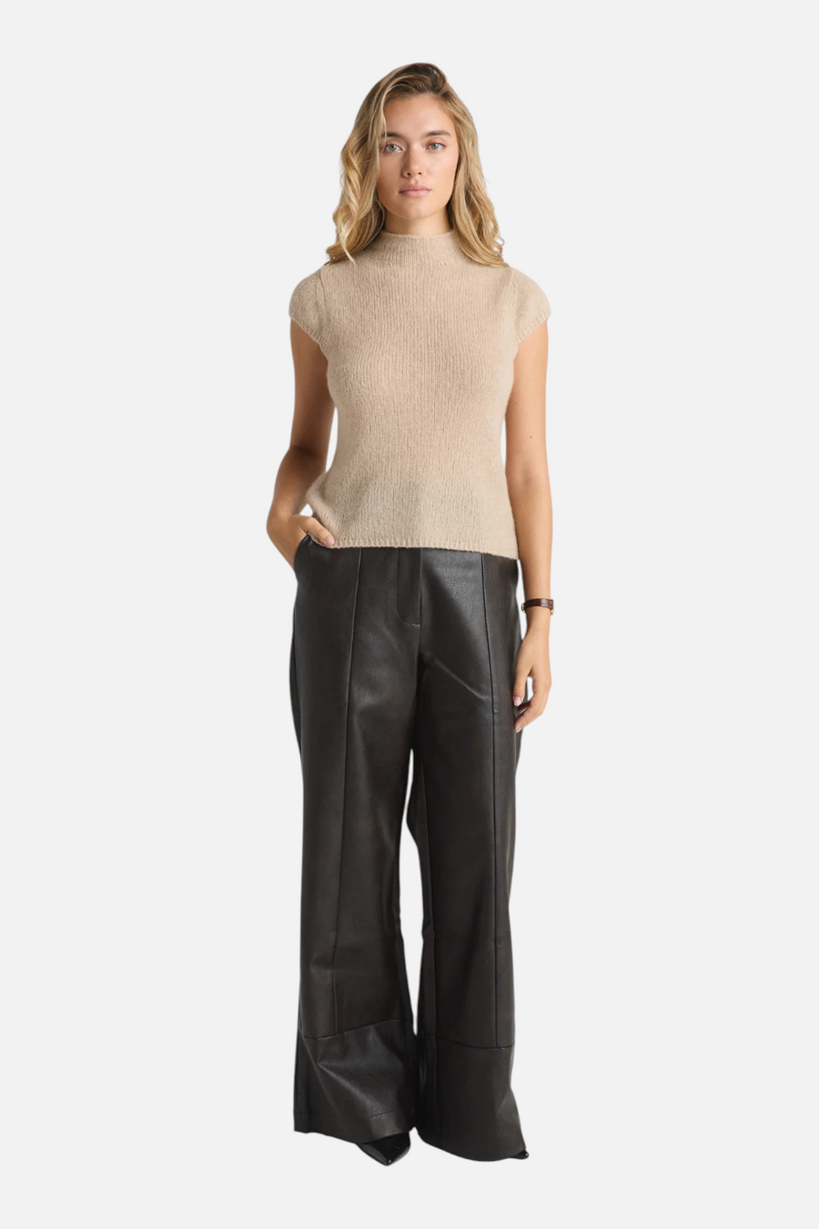 W. Cashmere Brigitte Mock Neck Short Sleeve in Jute – side view