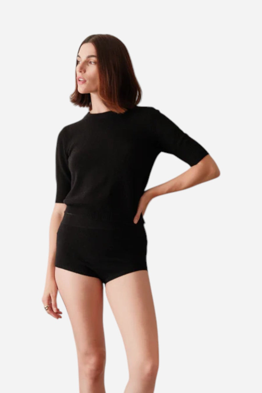 W. Cashmere Celina Short Sleeve Crewneck in Black – back view