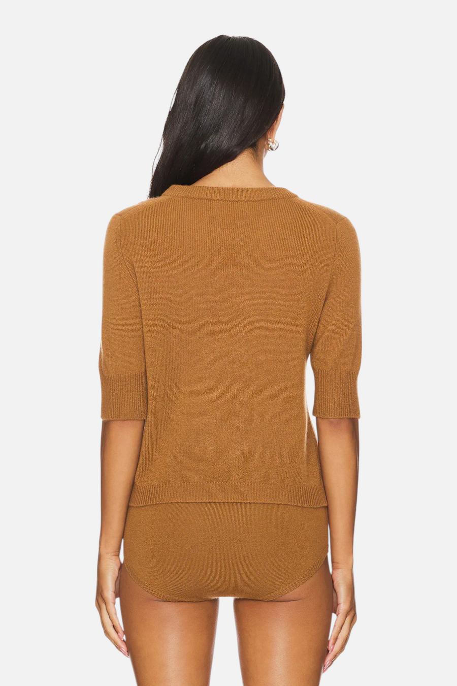 W. Cashmere Celina Short Sleeve Pullover in Caramel – back view