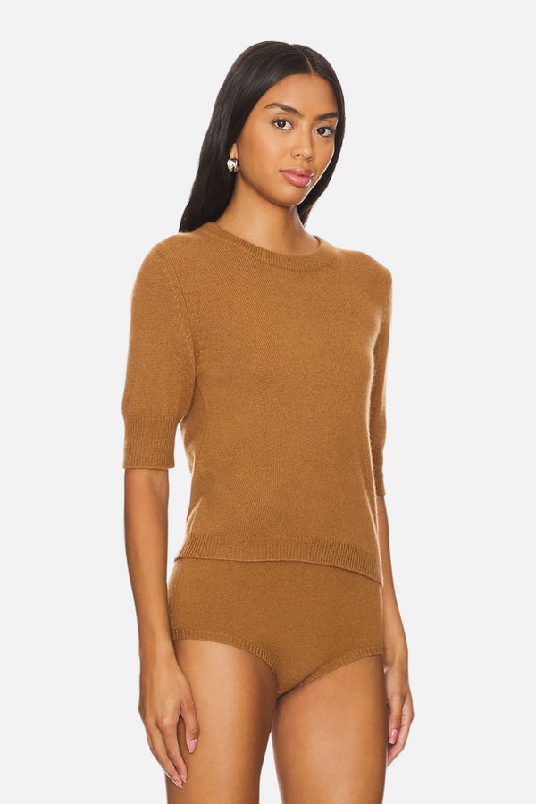 W. Cashmere Celina Short Sleeve Pullover in Caramel