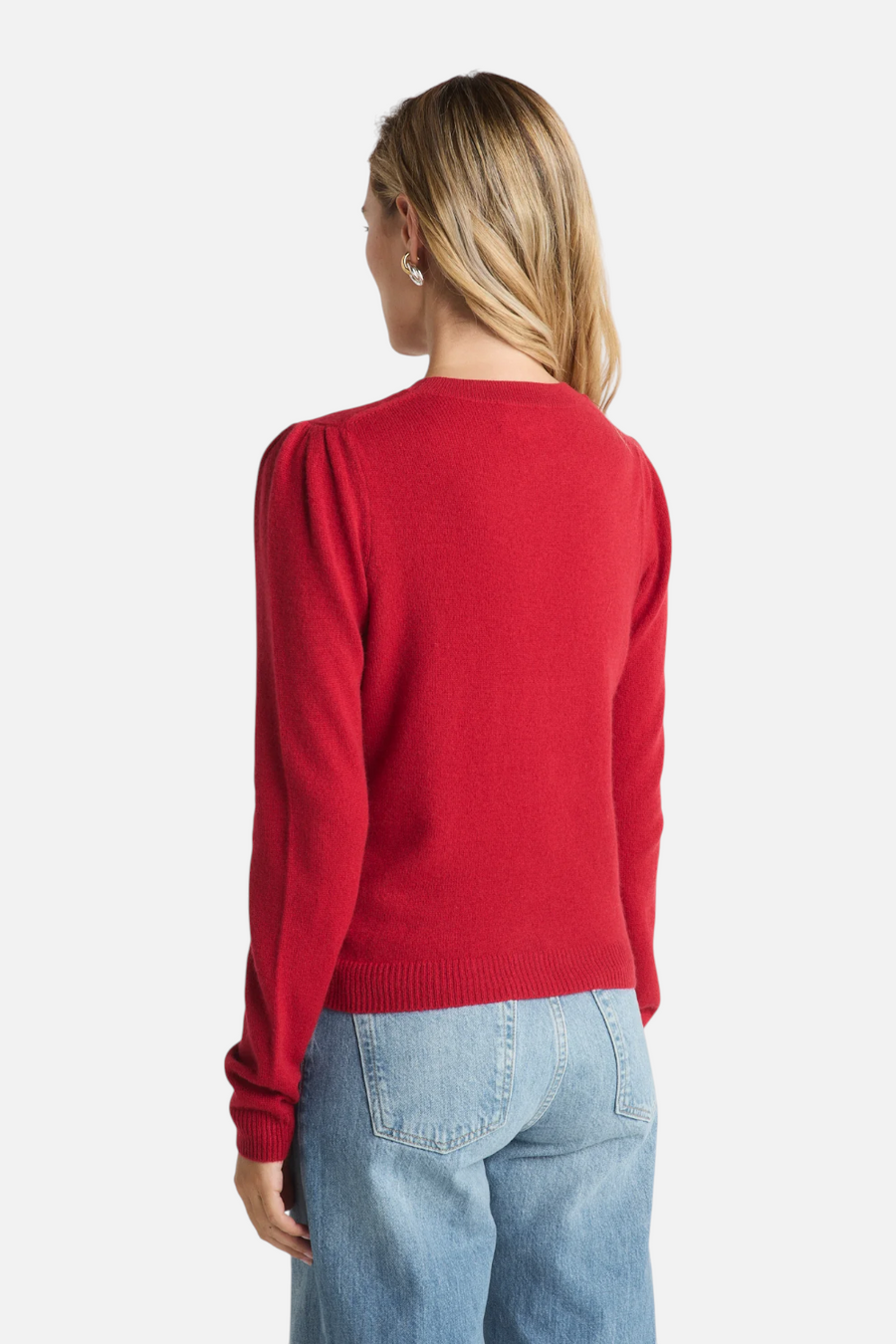 W. Cashmere Mabel Puff Sleeve Crew in Red – side view