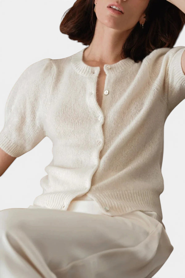 W. Cashmere Sheila Puff Sleeve Short Sleeve Cardi in Ivory