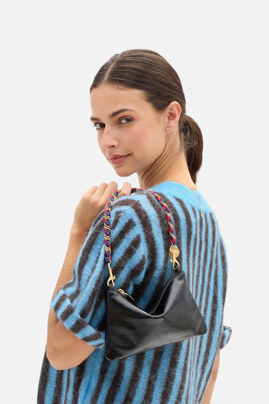 Wallet Clutch with Tabs in Black Crinkle Patent – back view