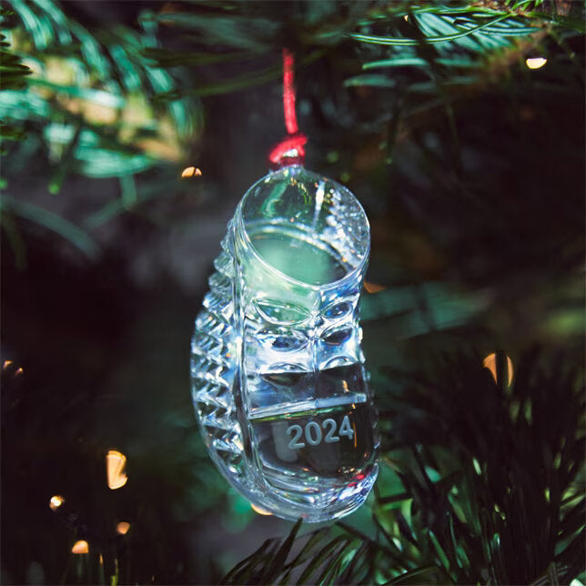 Waterford 2024 Baby's First Christmas Boot Ornament – flat lay