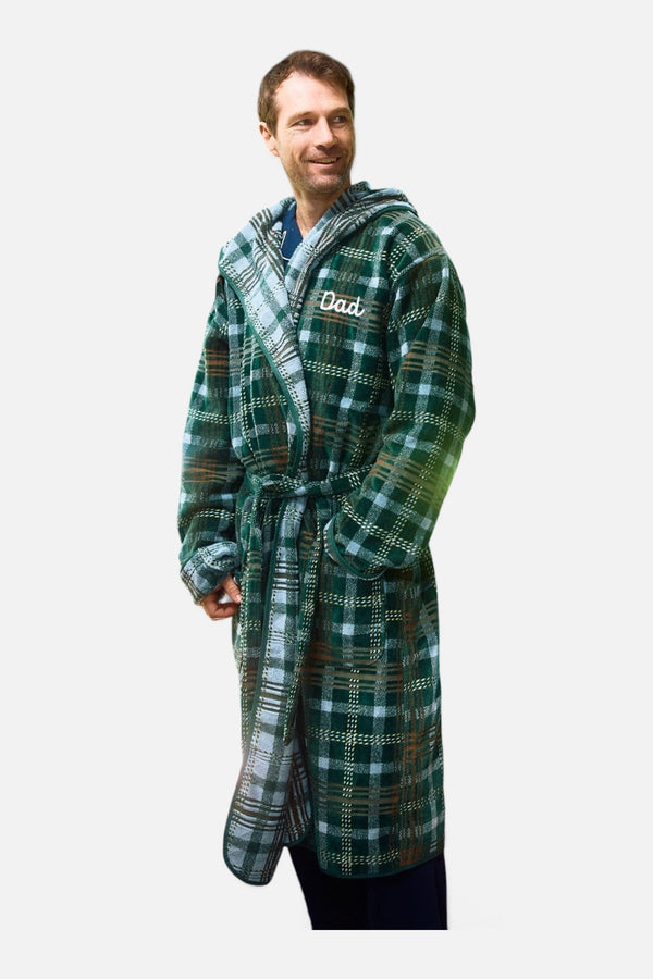 Weezie Men's Plush Robe in Green Dad Plaid