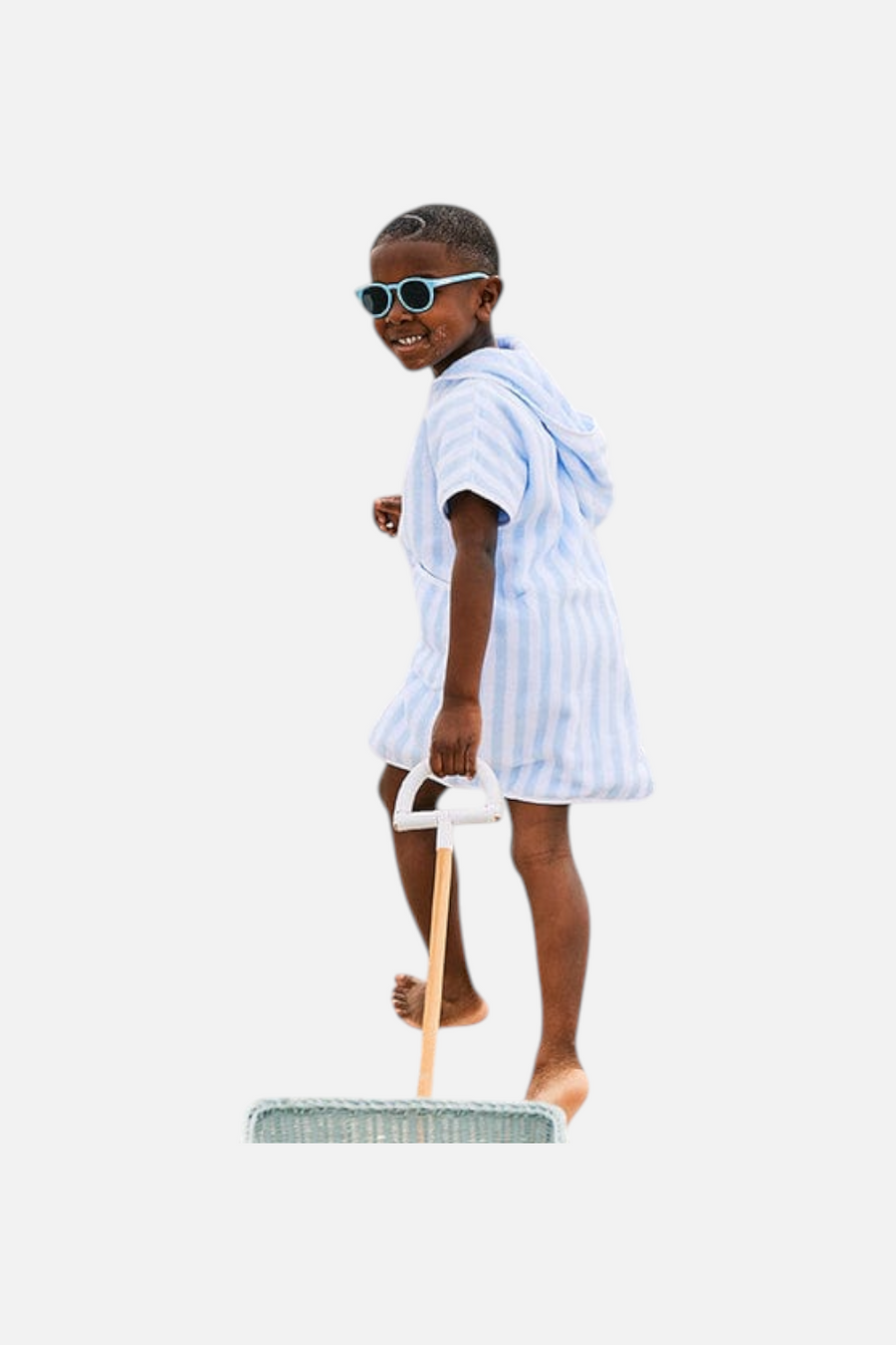 Weezie Stripe Towel Cover Up in Light Blue – back view
