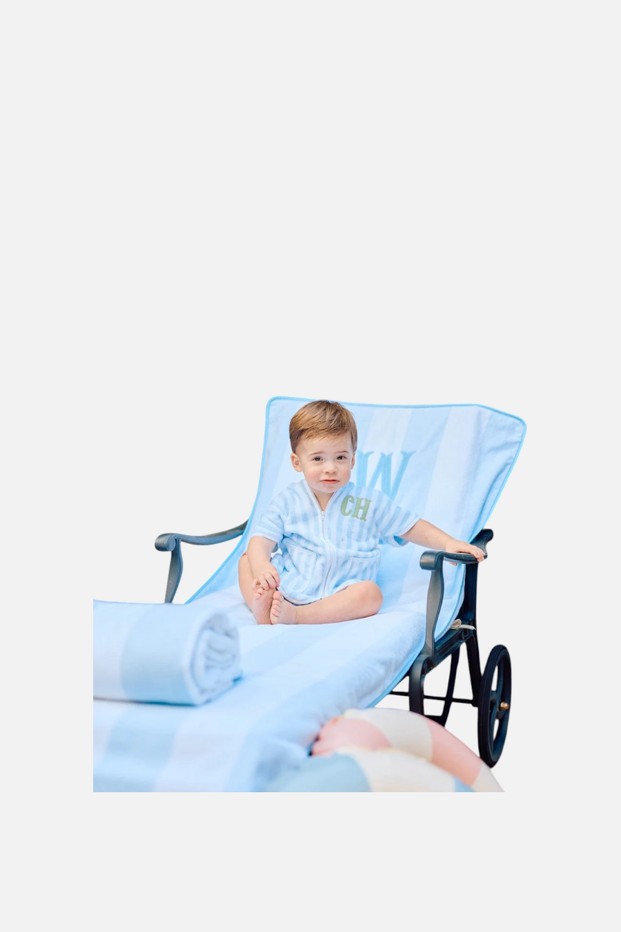 Weezie Stripe Towel Cover Up in Light Blue – flat lay