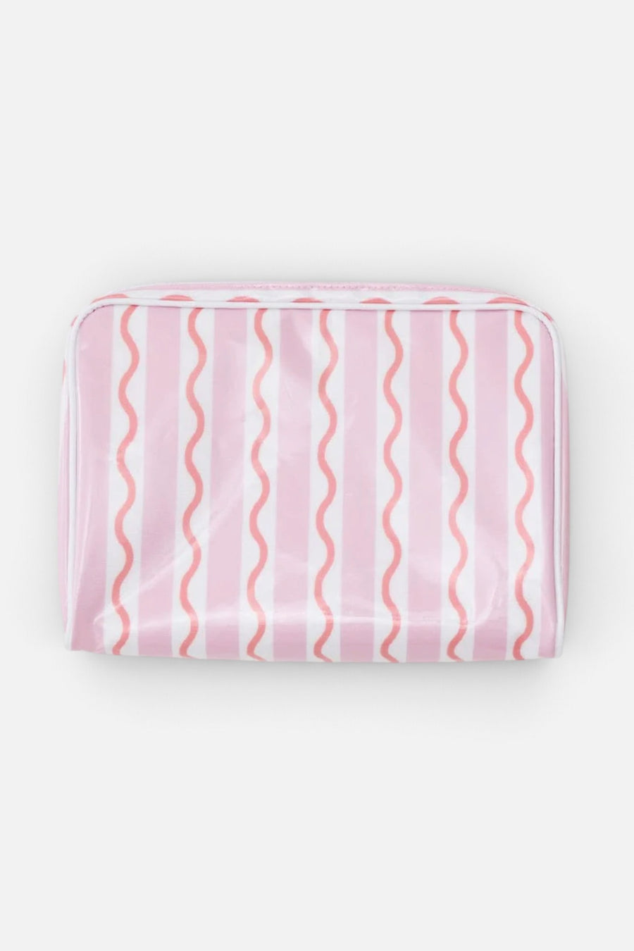 Weezie Toiletry Bag in Coral Squiggle – top view