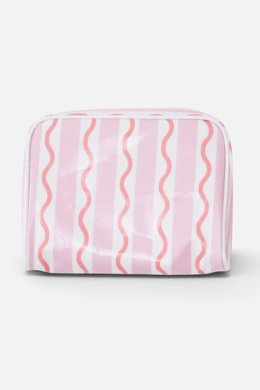 Weezie Toiletry Bag in Coral Squiggle – three-quarter view