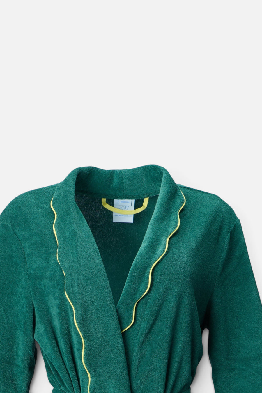 Weezie Women's Long Scallop Lightweight Robe in Emerald – detail