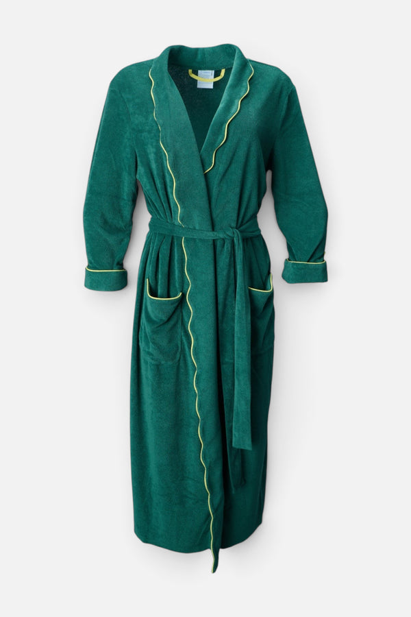 Weezie Women's Long Scallop Lightweight Robe in Emerald