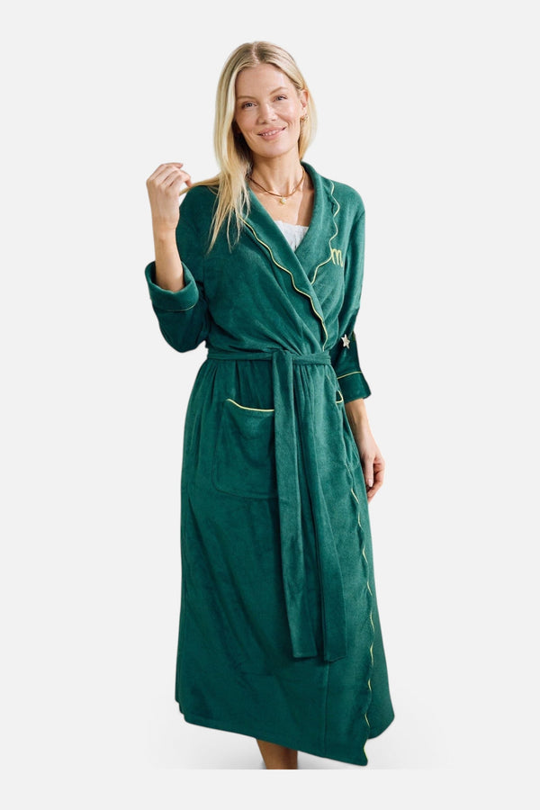 Weezie Women's Long Scallop Lightweight Robe in Emerald