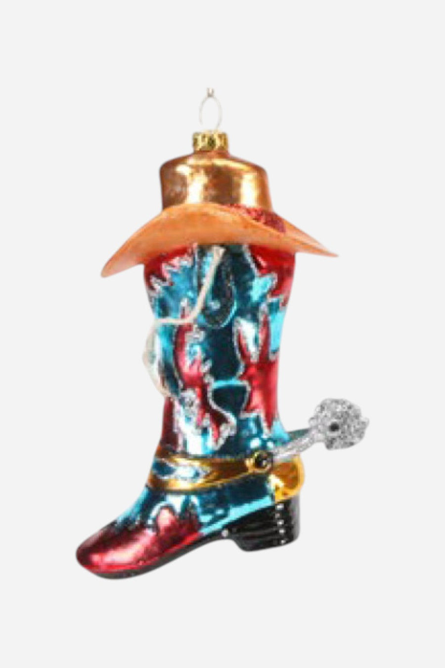 Western Ornament Blue Boot – front view