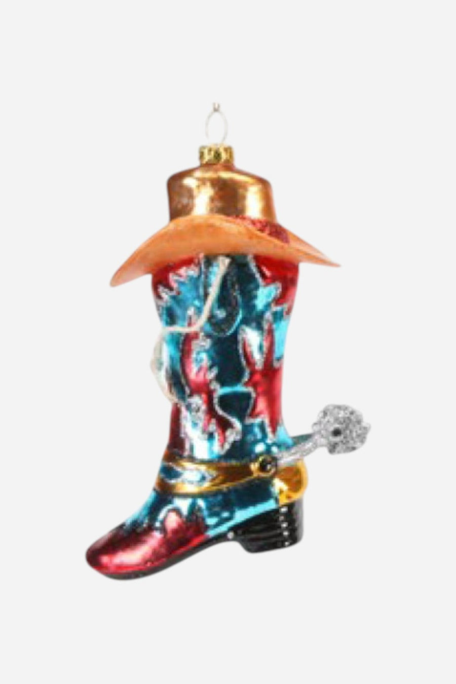 Western Ornament Blue Boot – three-quarter view