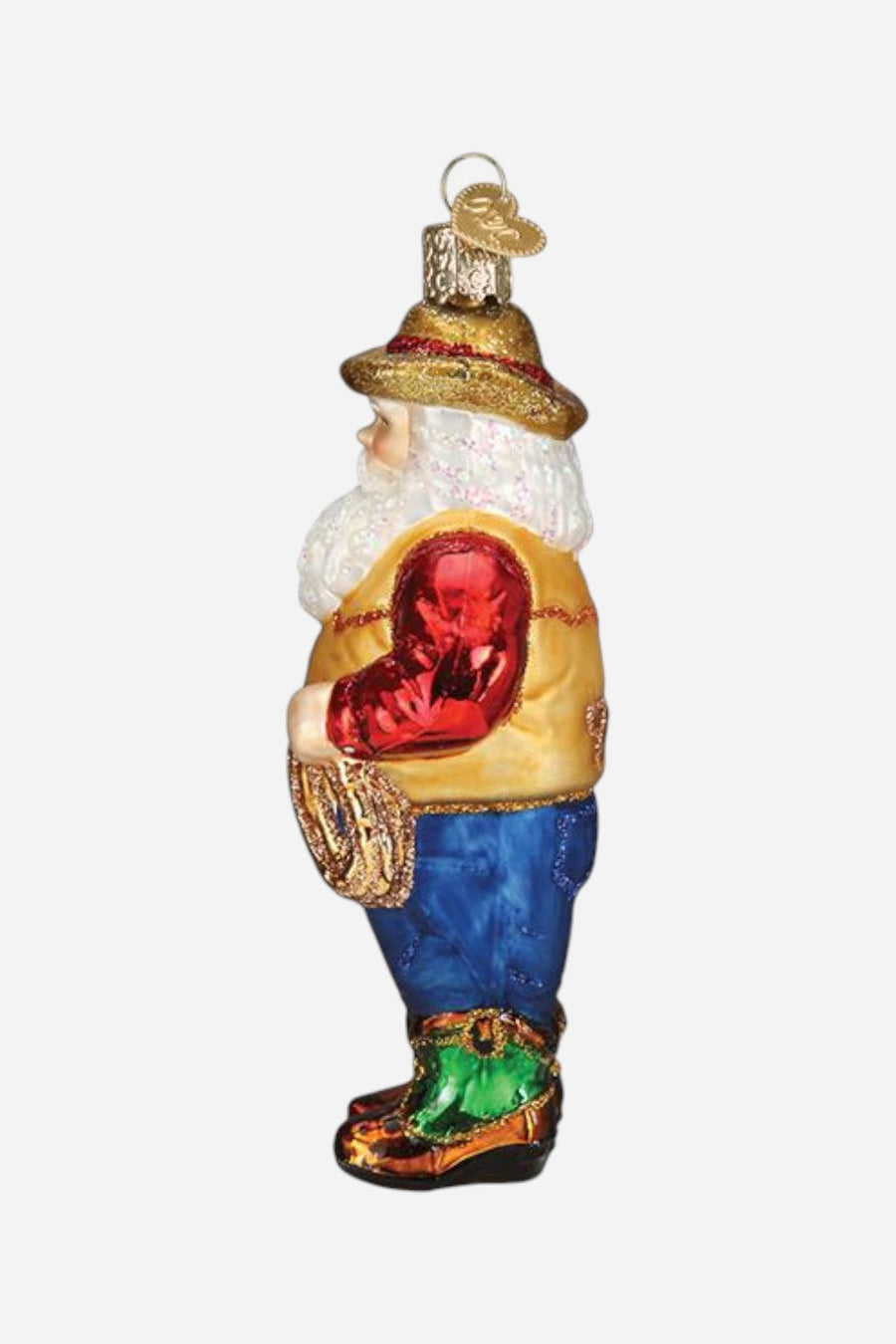 Western Santa Glass Ornament – back view