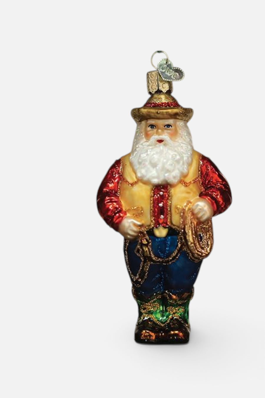 Western Santa Glass Ornament – detail