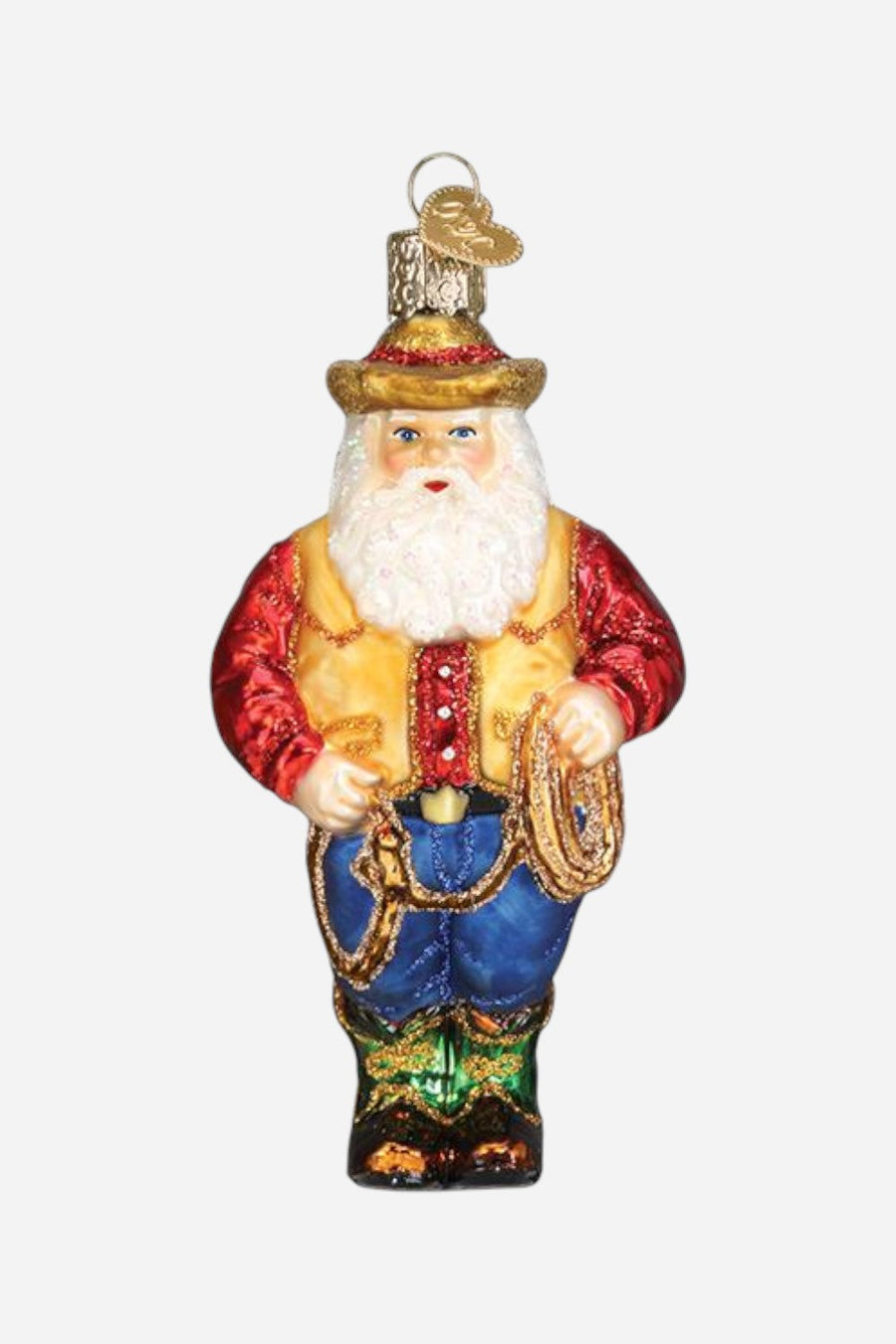 Western Santa Glass Ornament – front view