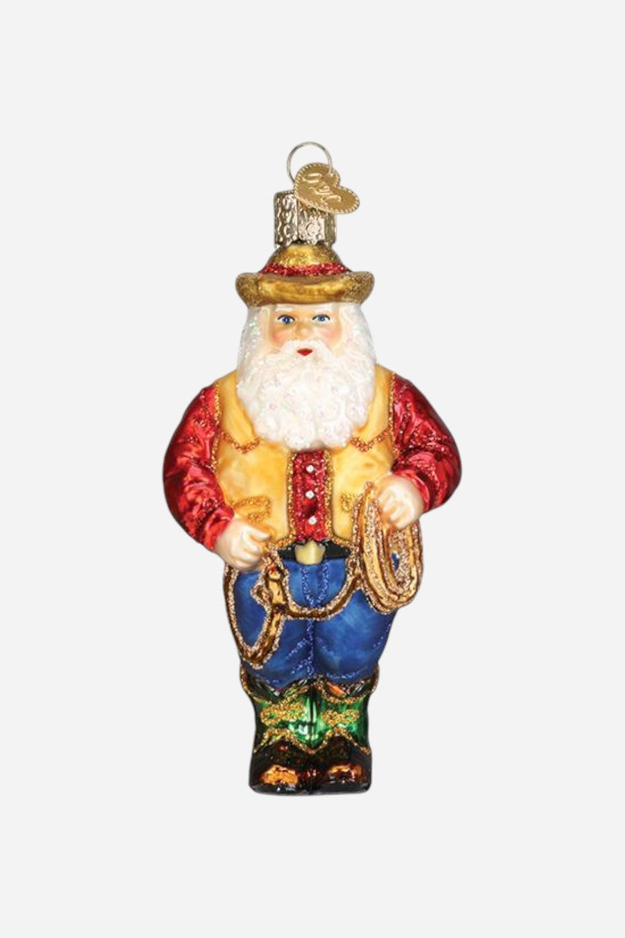Western Santa Glass Ornament – front view