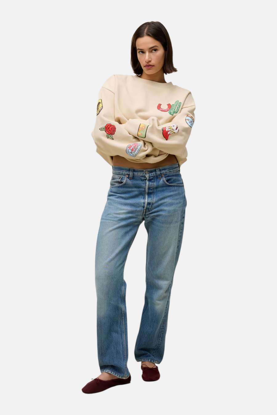 Daydreamer LA Women's Western Patches Oversized Crew in Sand