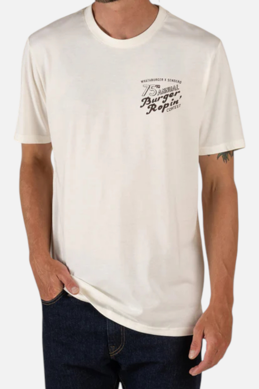 Whataburger x Sendero WhataRopin' Vintage White T-Shirt – side view