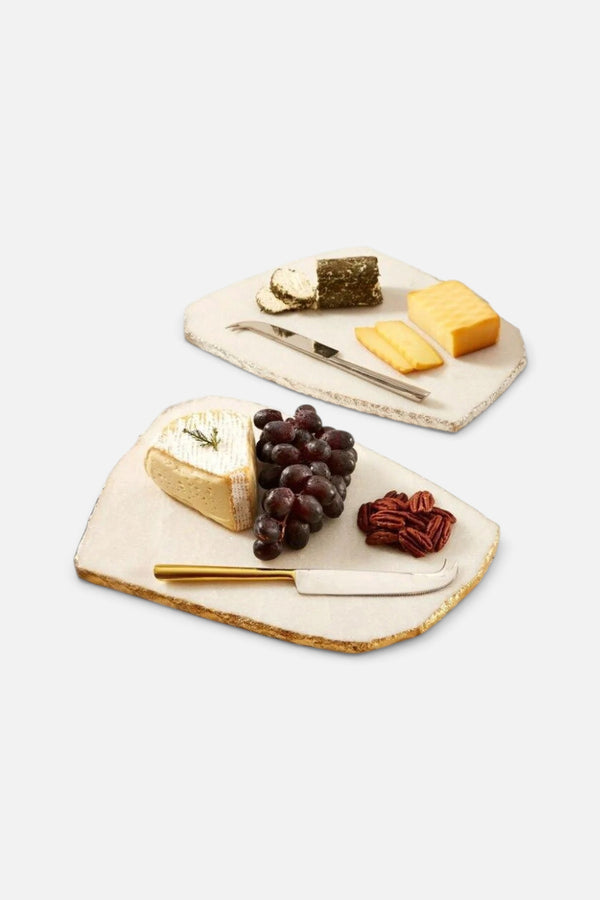 White Marble Cheese Plate with Knife
