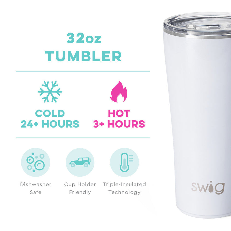 White Shimmer Diamond Tumbler 32 Oz – back view