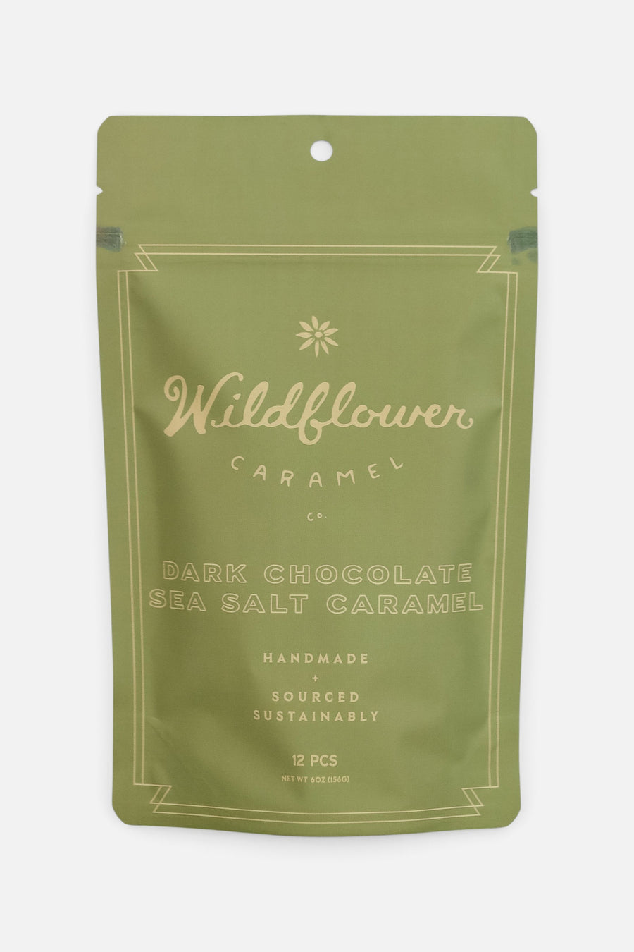 Wildflower Caramel Co Dark Chocolate + Sea Salt Caramel 12-Piece Bag – front view