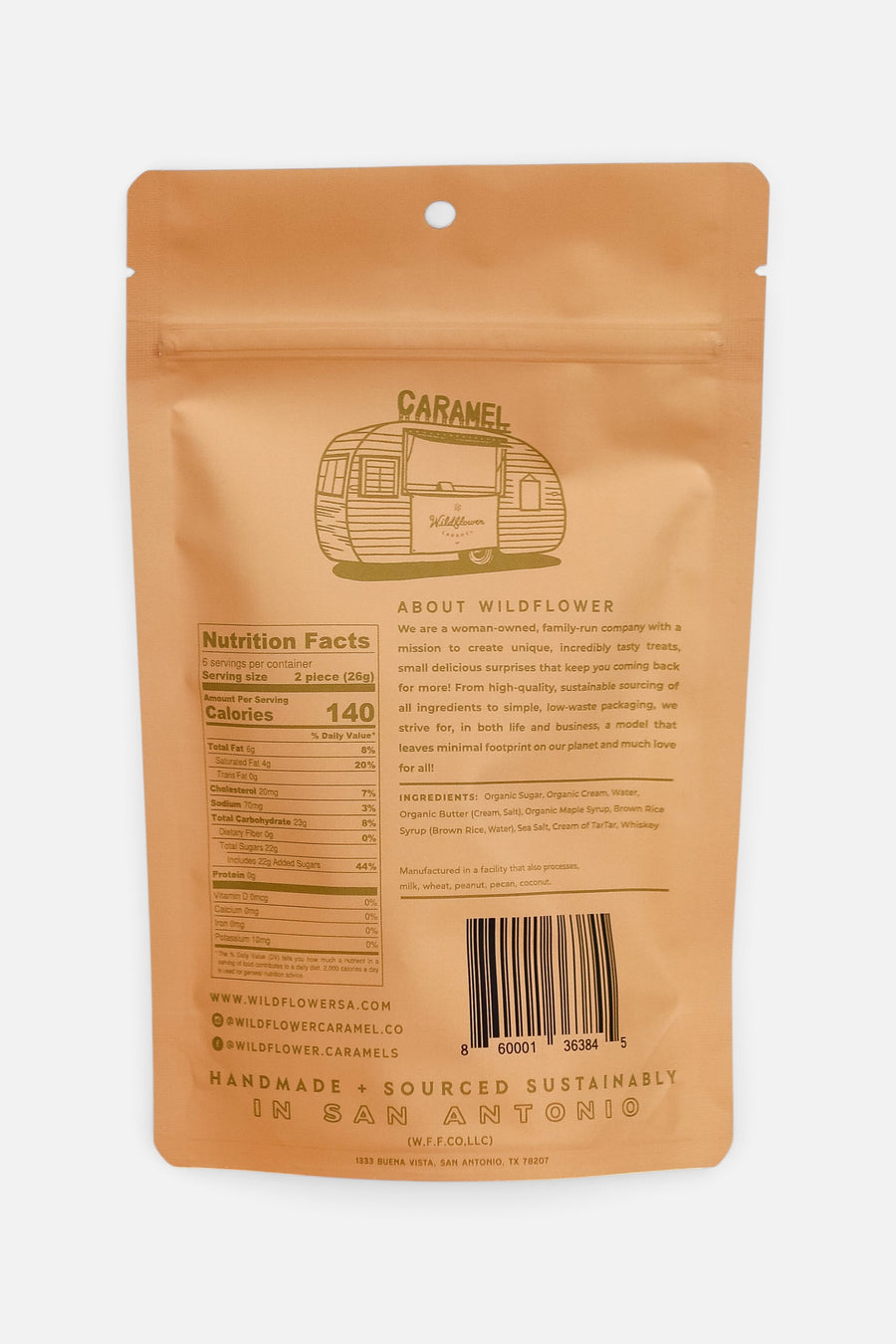 Wildflower Caramel Co Maple Whiskey Caramel 12-Piece Bag – side view