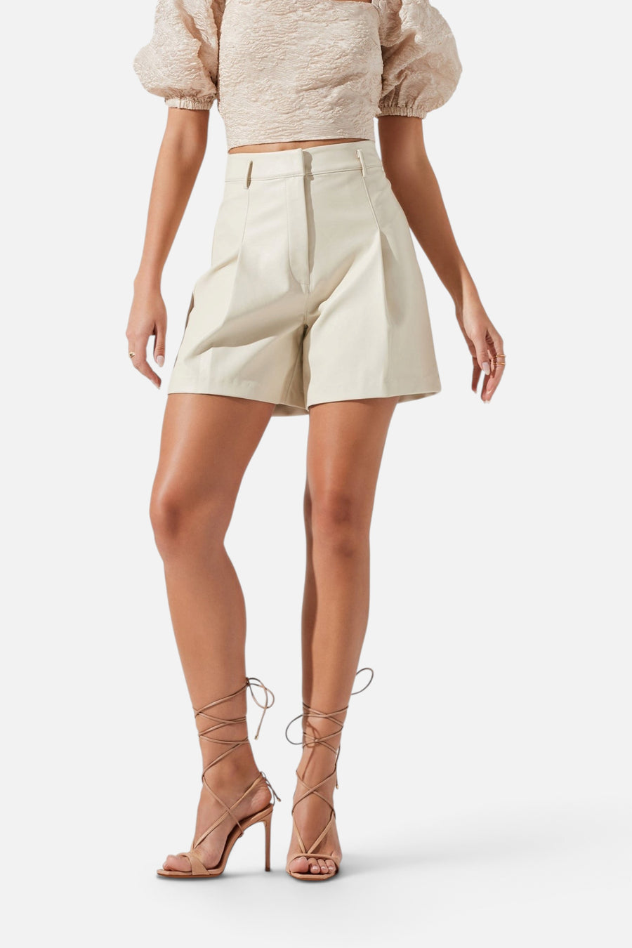 Wilma Faux Leather Shorts in Ivory – back view