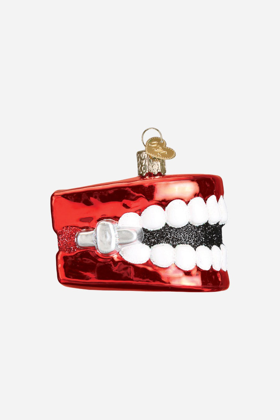 Wind Up Teeth Glass Ornament – back view